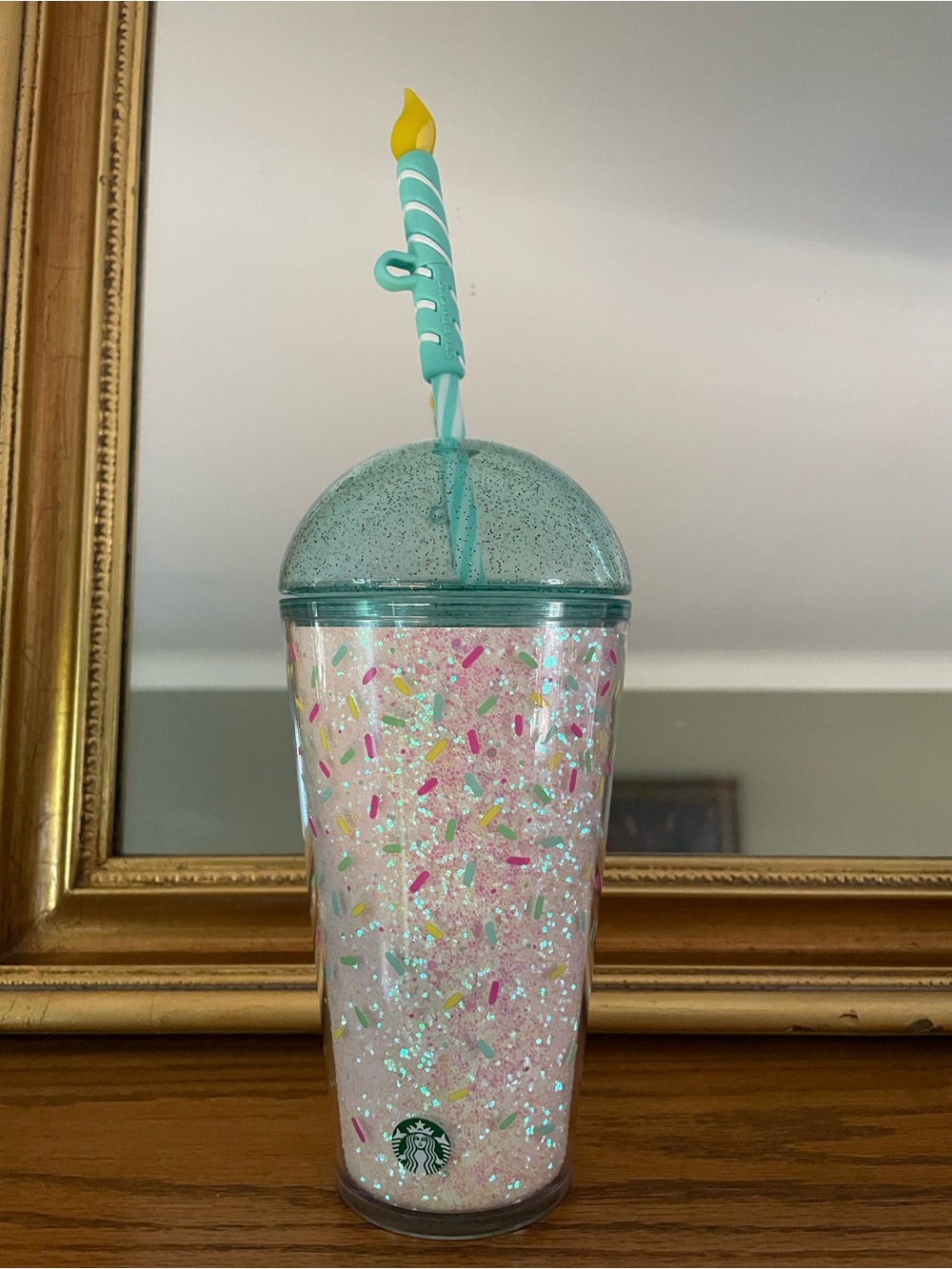 Starbucks Birthday Glitter Cold Cup with Birthday Candle Straw Topper 16 ounce